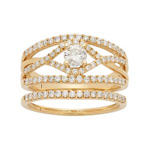 14k Gold 1 Carat T.W. IGL Certified Diamond Openwork Engagement Ring Set