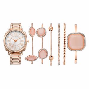 Women's Crystal Watch & Geometric Stone Bracelet Set