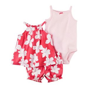 Baby Girl Carter's Floral Tank Top, Bubble Shorts & Polka-dot Bodysuit Set