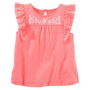 Toddler Girl Carter's Embroidered Flounce Top